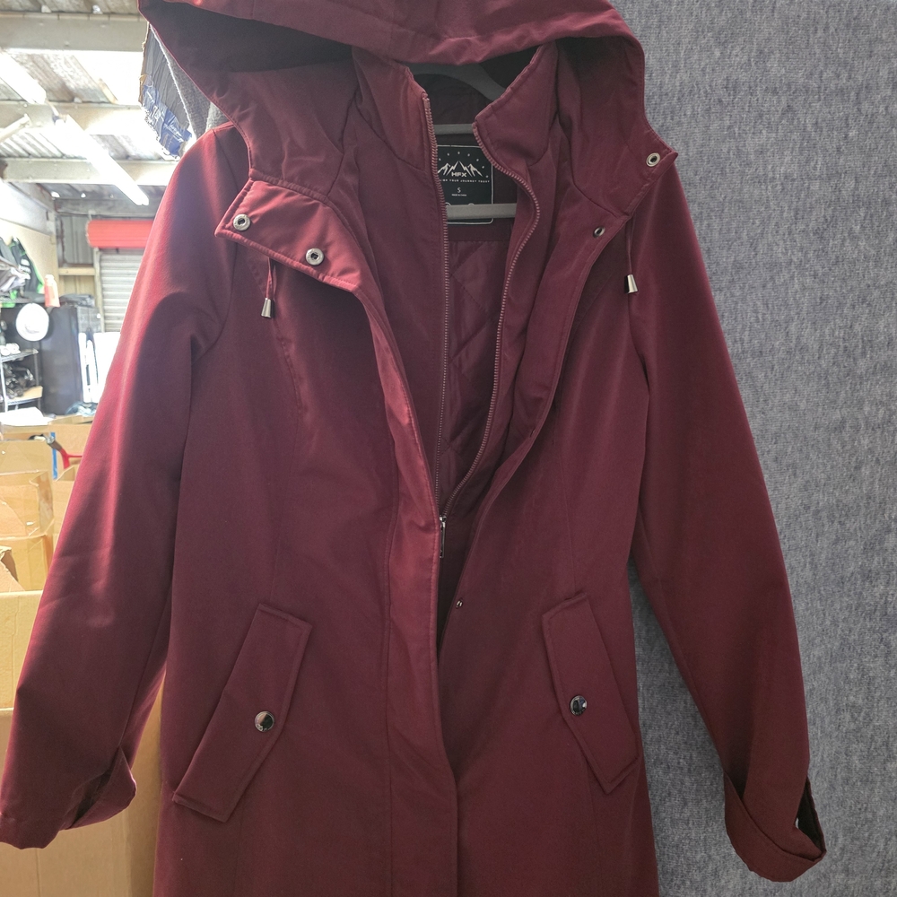 Elegant Burgundy Hooded Trench Coat